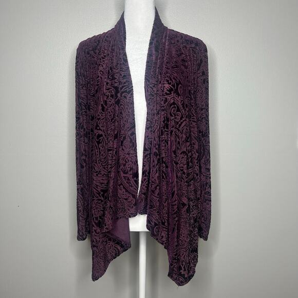 Velvet Burnout Cardigan Jacket Top Petite Small Purple Witchy Whimsigoth Sheer - Picture 1 of 8